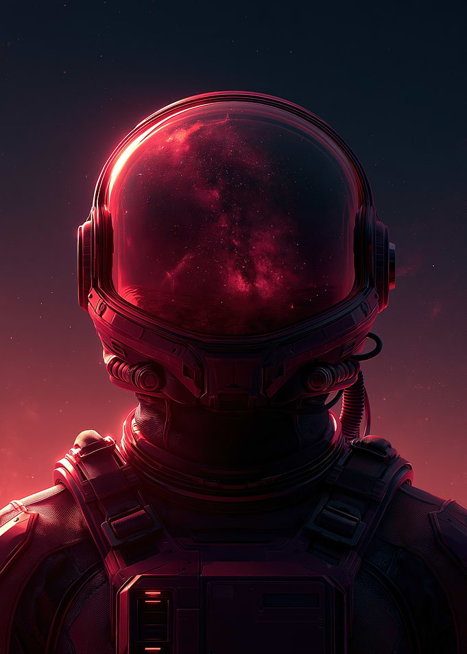 Astronaut with Red Nebula Helmet Reflection