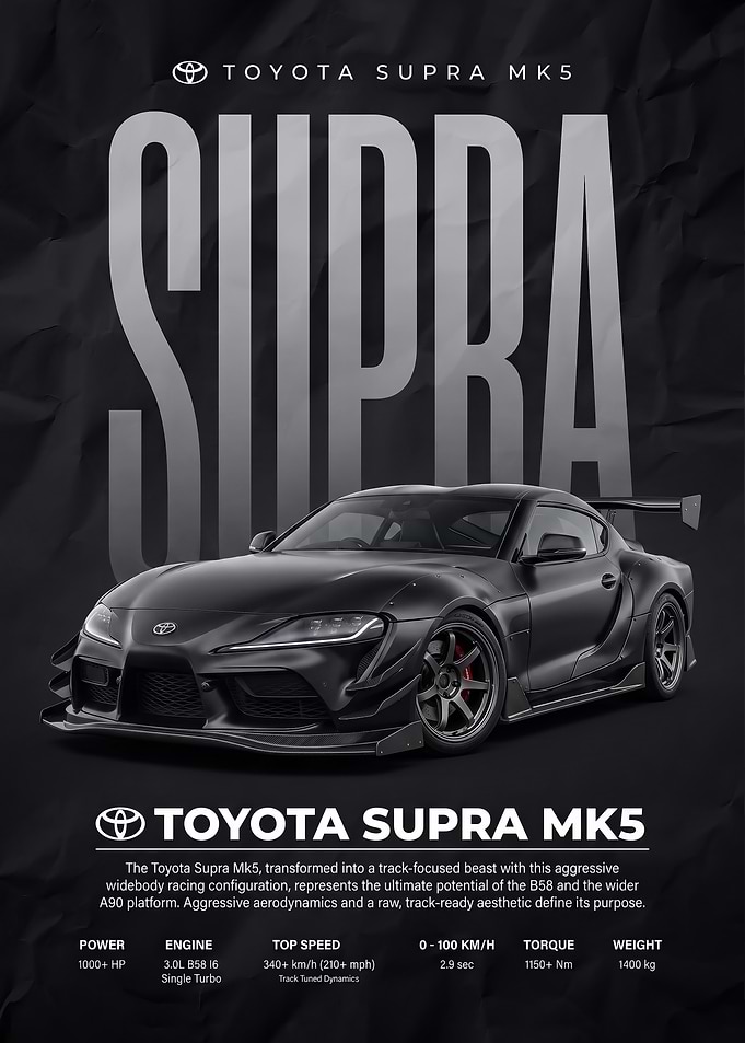 black art Supra MK5 car Poster