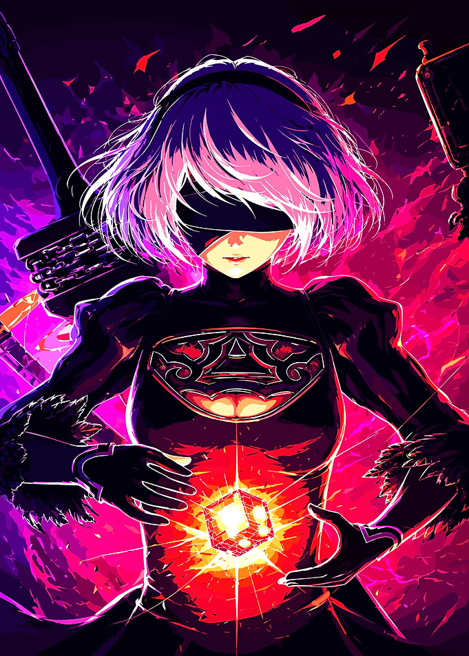 2B Nier Automata Glowing Cube Art
