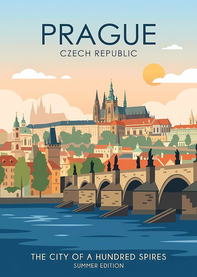 Prague Cityscape Travel Poster