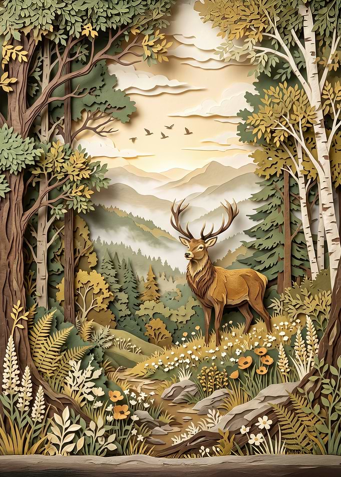 Layered Paper Art Forest Deer