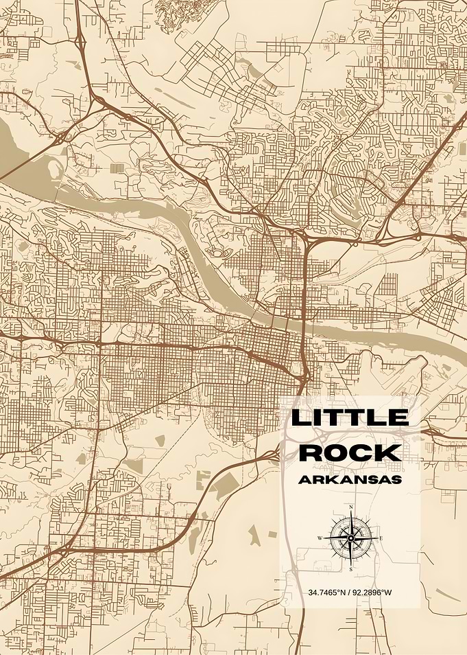 Little Rock Arkansas City Map Print