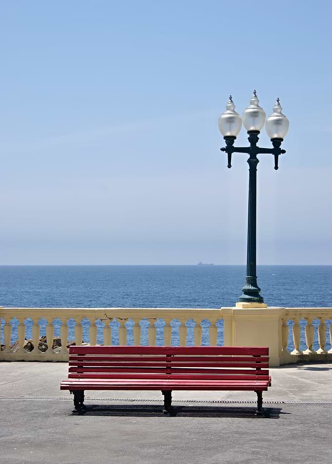 Red Bench by the Sea
