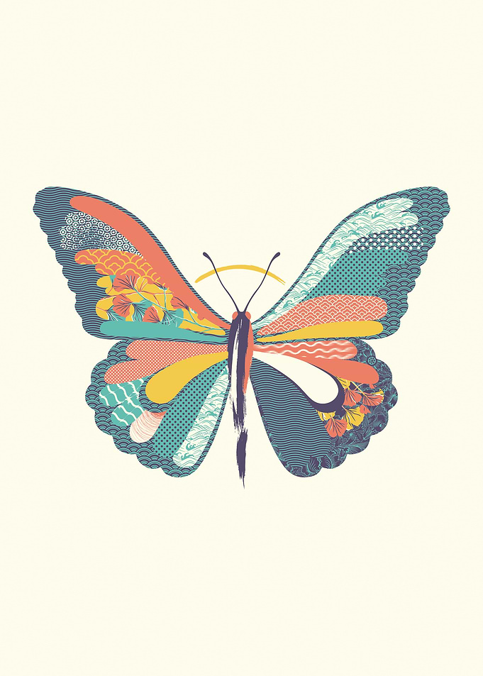Japanese Pattern Butterfly Art