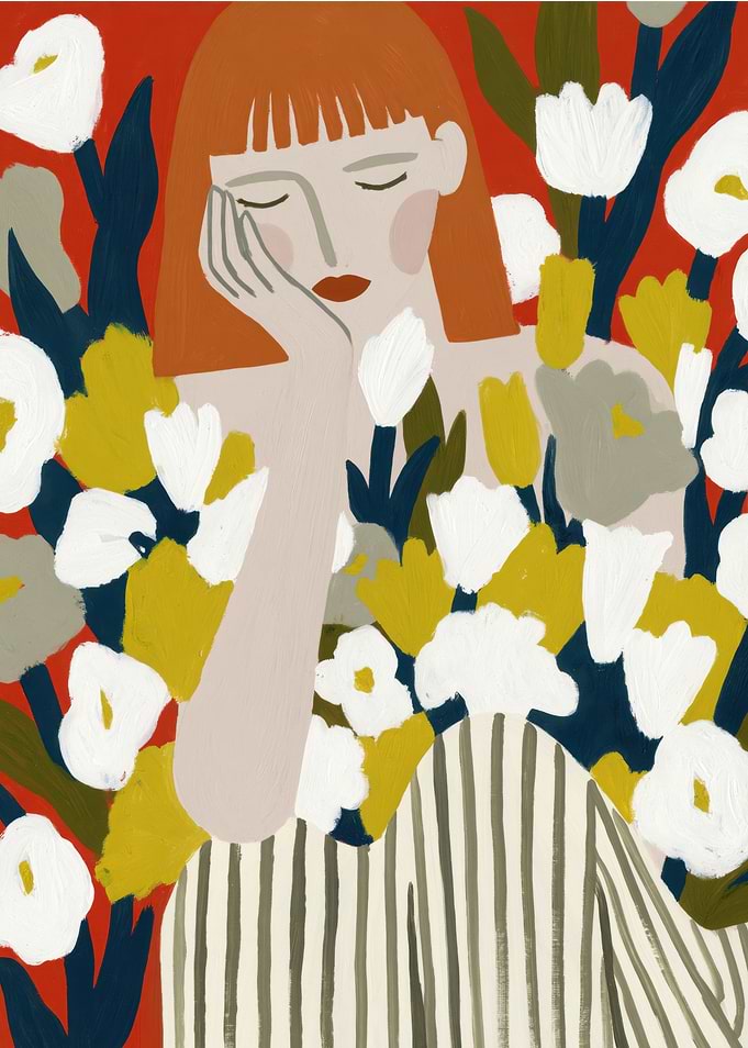 Woman Resting Among Vibrant Flowers