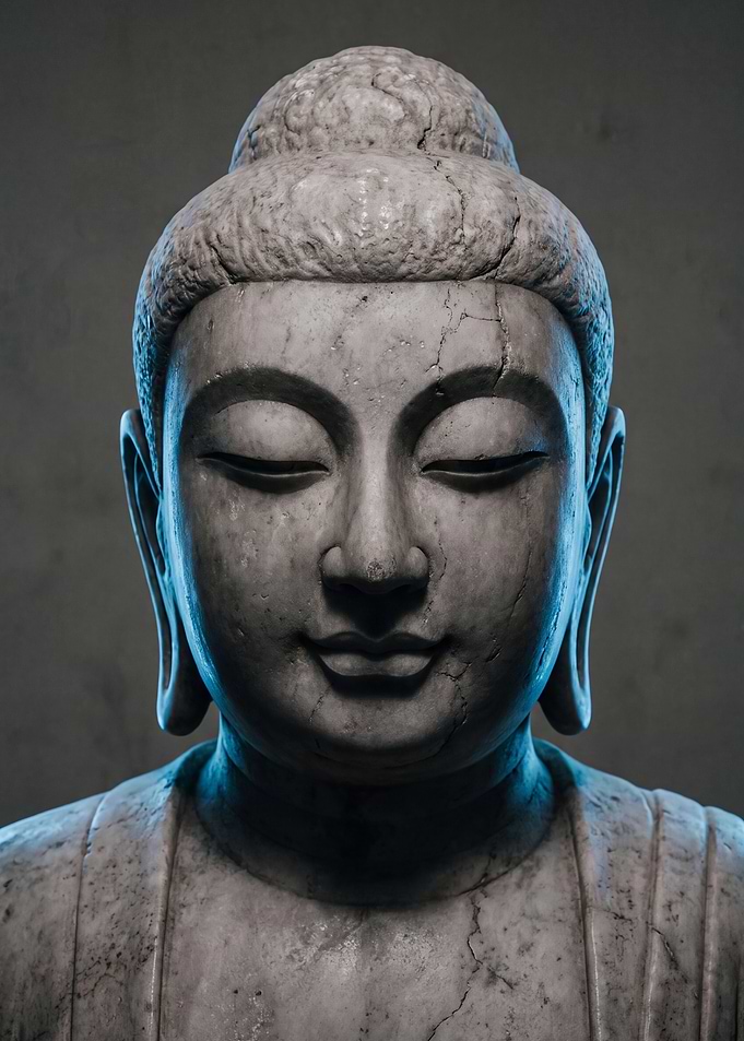 Serene Stone Buddha Statue Portrait