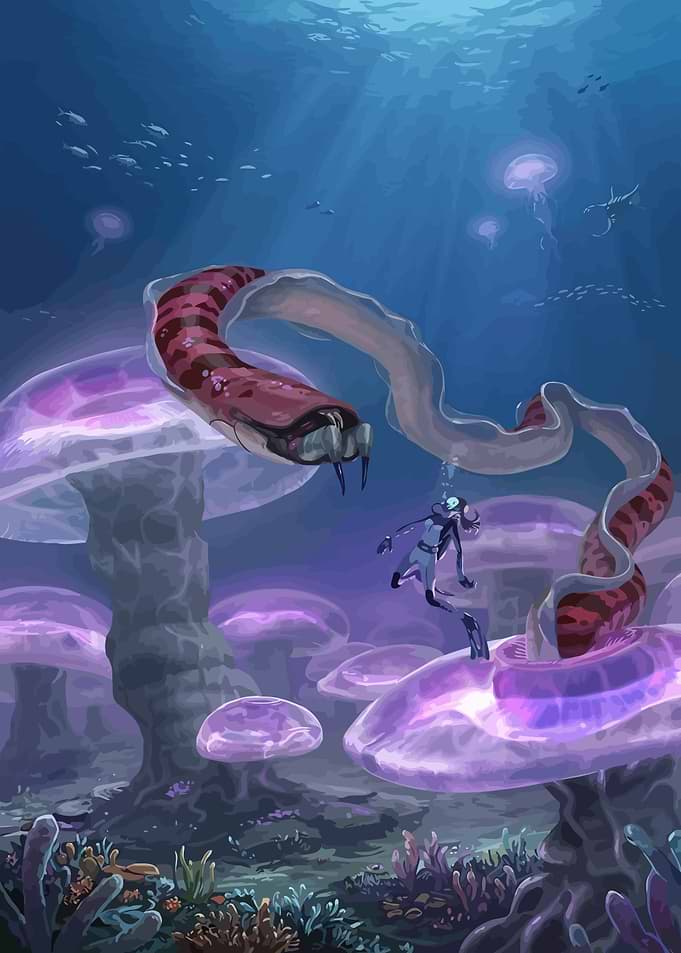 Diver Encountering Alien Sea Serpent