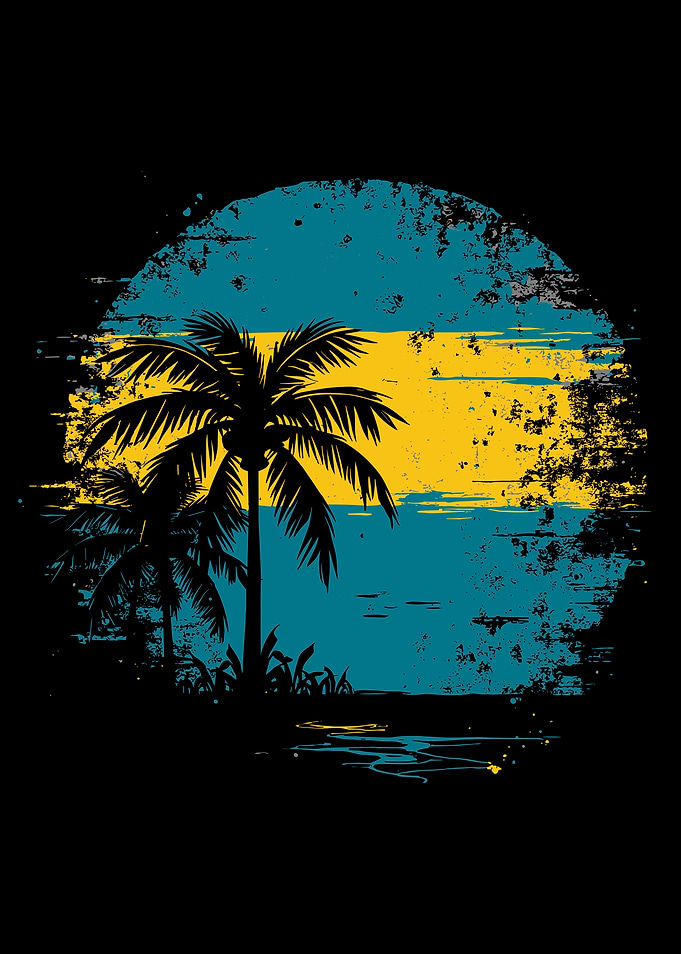 Bahamas Flag Tropical Palm Trees Vintage Sunet