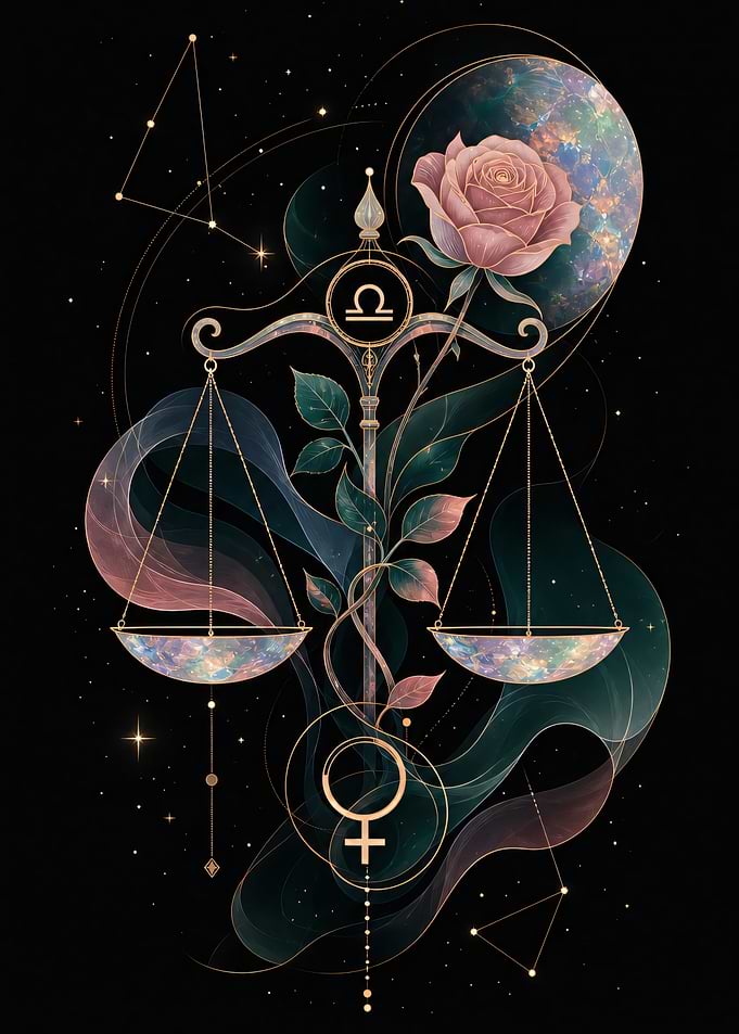Libra Zodiac Constellation Rose Art