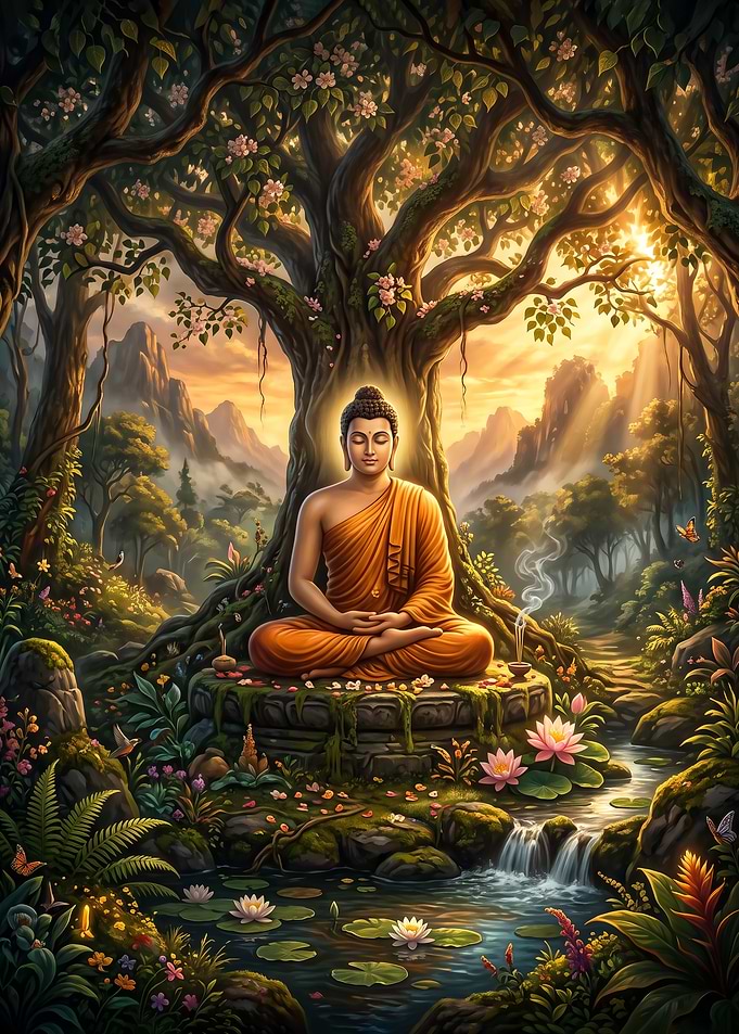 Buddha Meditating Under Bodhi Tree art poster