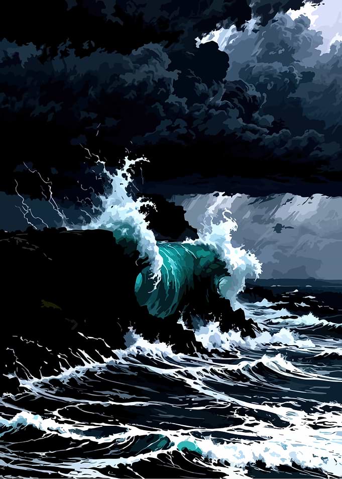 Stormy Ocean Waves Crashing on Rocks