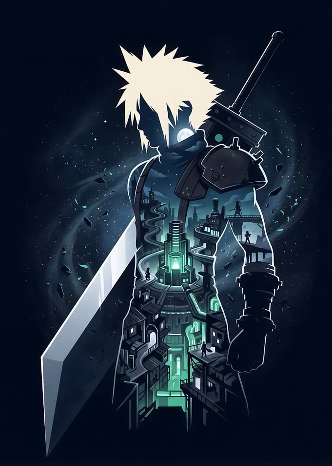 Final Fantasy VII Cloud Strife Midgar Silhouette Art