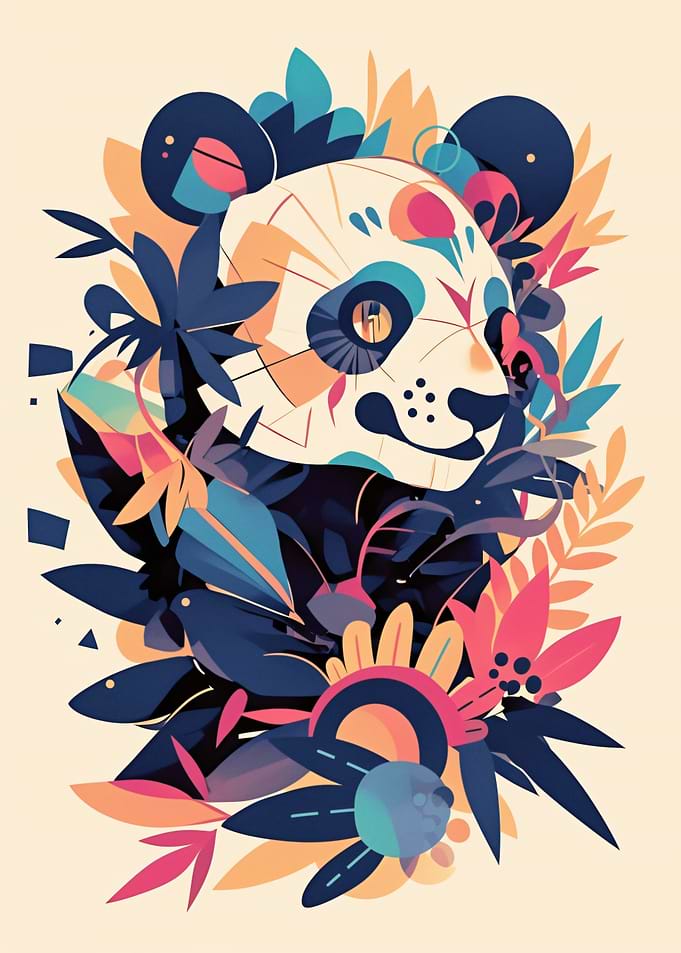 Stylized Panda in Tropical Foliage