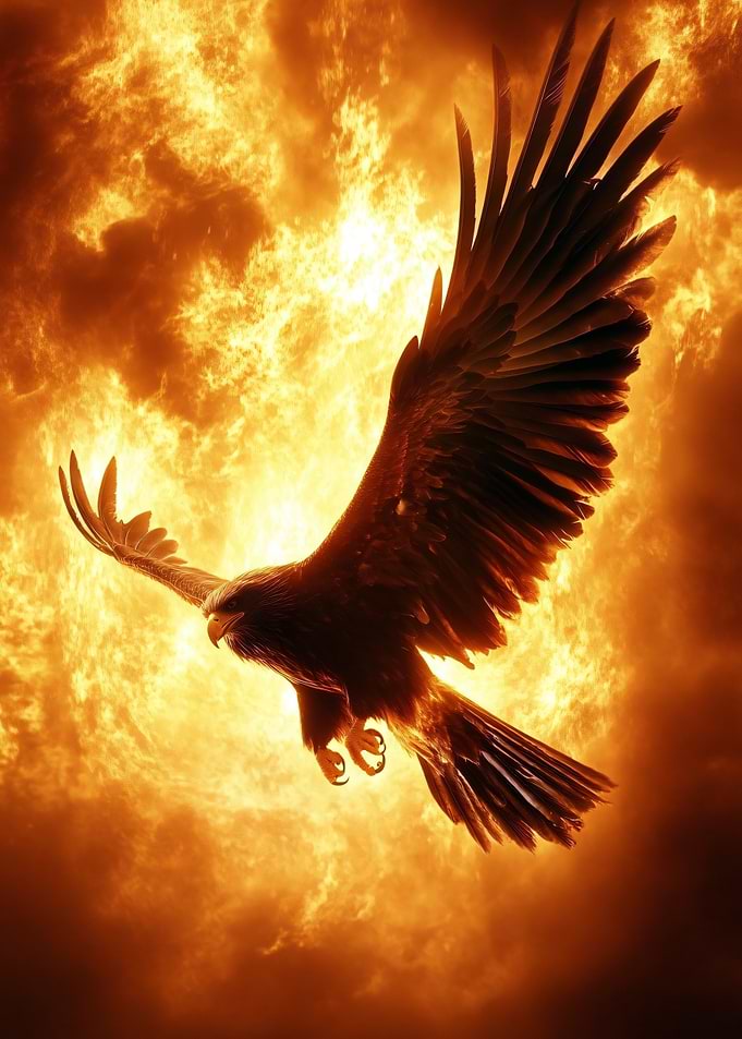Eagle Flying Through Intense Fire