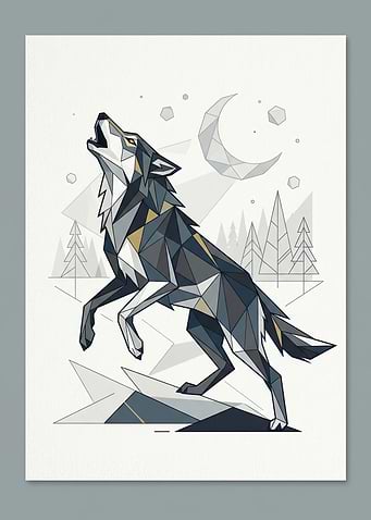 Geometric Howling Wolf Art Print