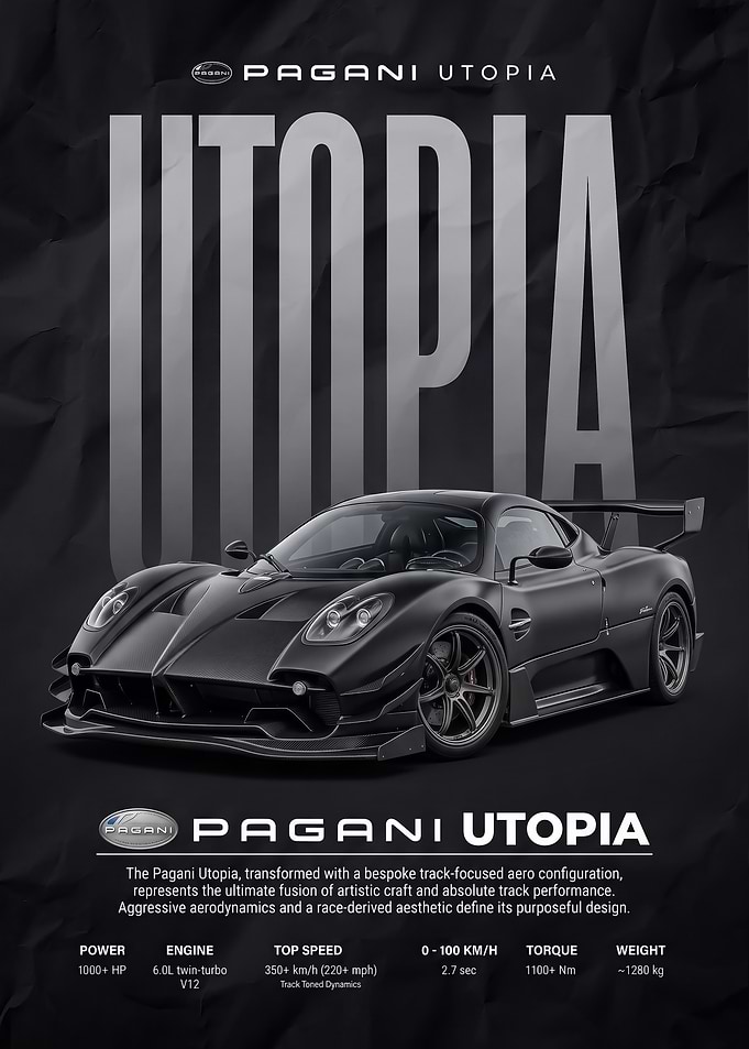 sleek black Utopia car Poster