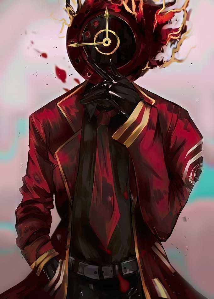 Clock-Headed Character in Red Suit