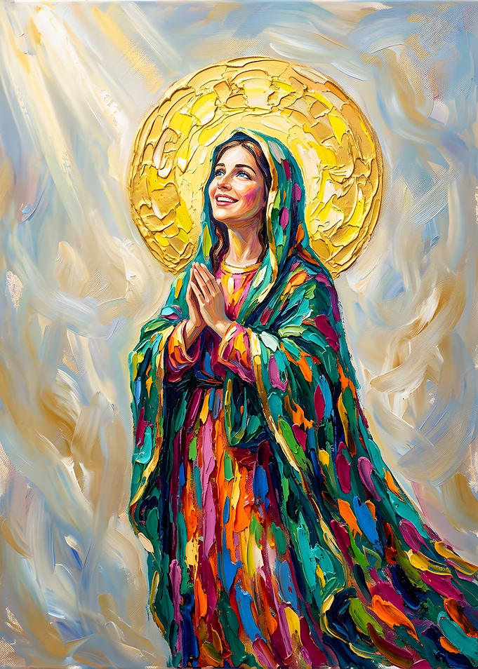 Colorful Oil Painting of Virgin Mary