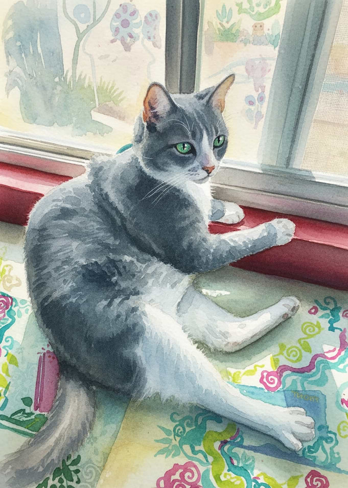 AI Watercolor Painting of a Gray Cat