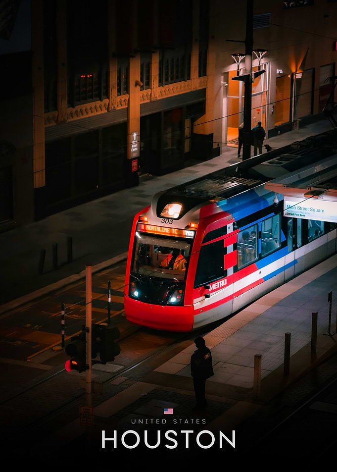 Houston Metro Light Rail at Night