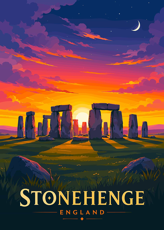 Stonehenge England Sunset Travel Poster