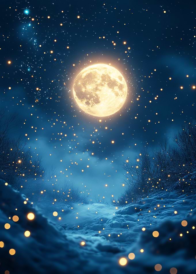 Full Moon Over Snowy Landscape