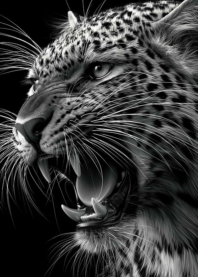 Fierce Leopard Portrait in Black and White