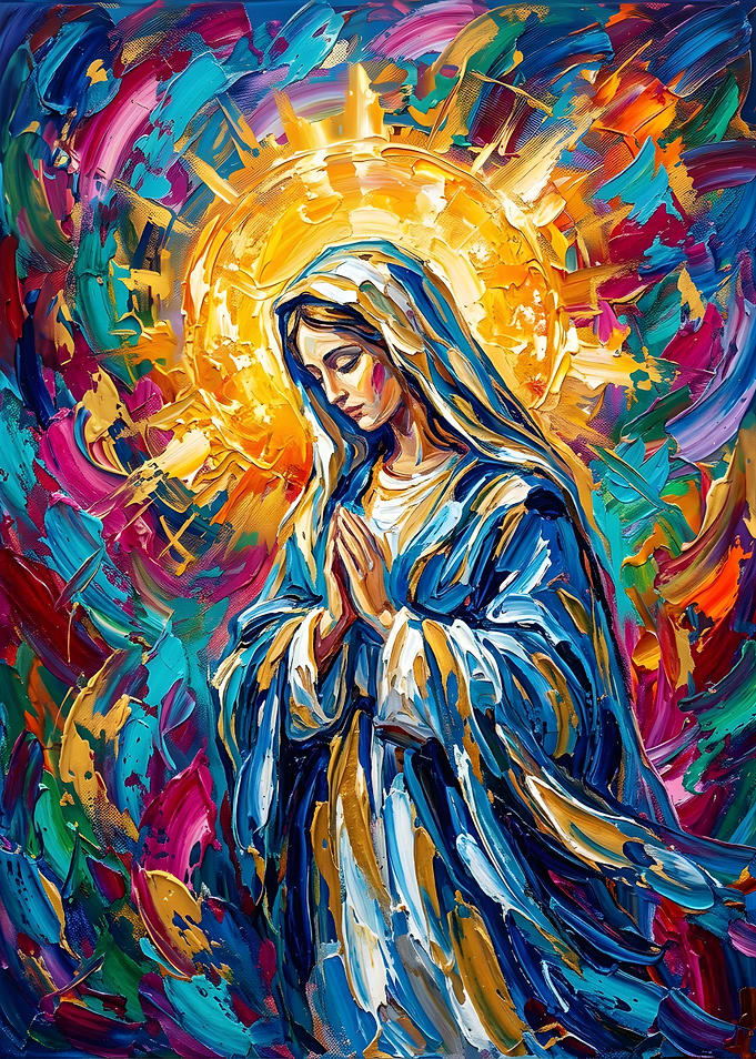 Vibrant Oil Painting of Virgin Mary