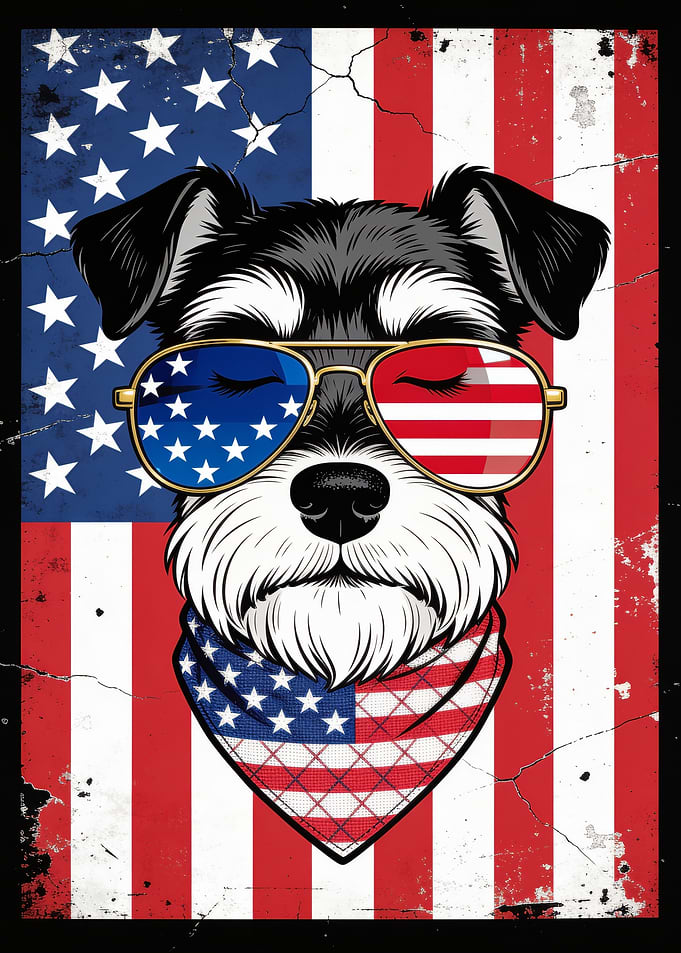 Patriotic Schnauzer with American Flag