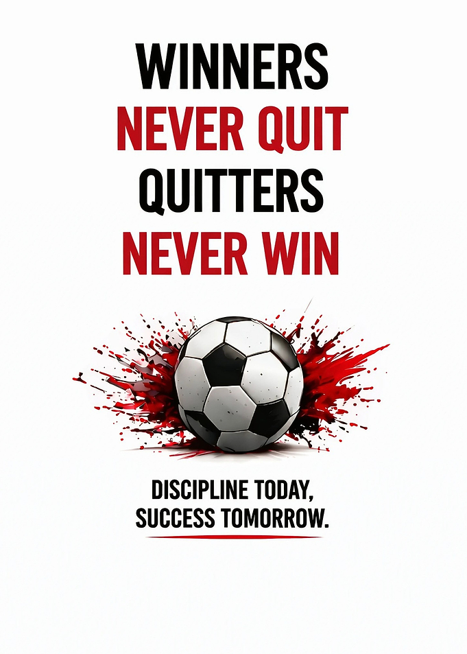 WINNERS NEVER QUIT – Football Motivation Poster