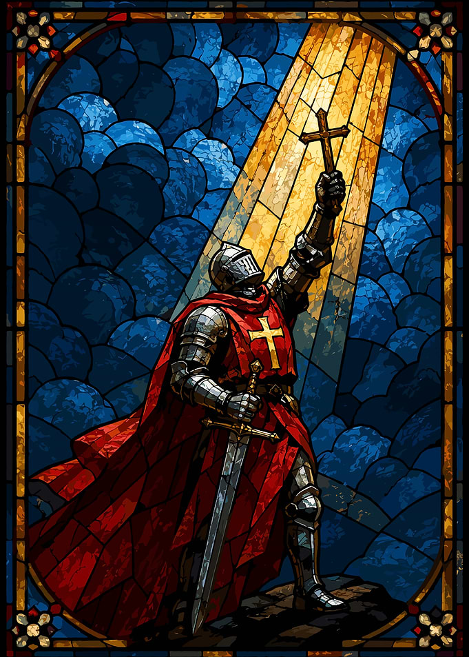 Stained Glass Crusader Knight