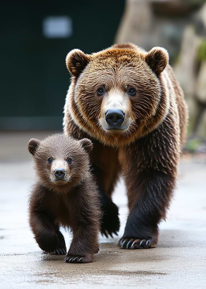 Mother Brown Bear and Her Cub