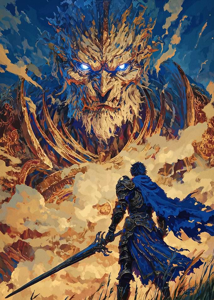 Knight Facing a Colossal Beast