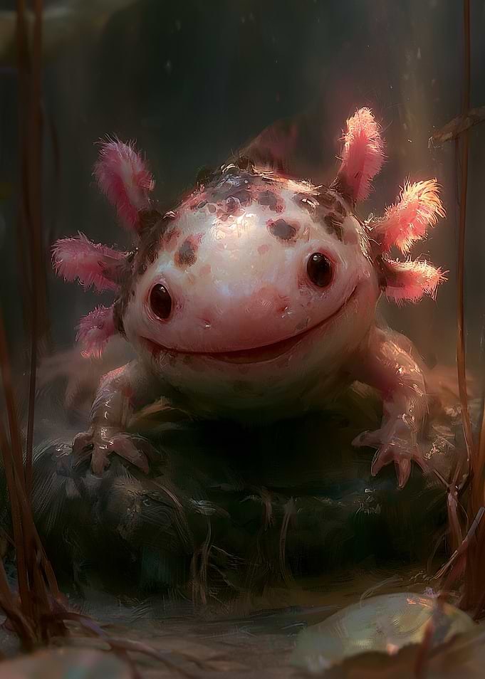 Smiling Spotted Axolotl Portrait