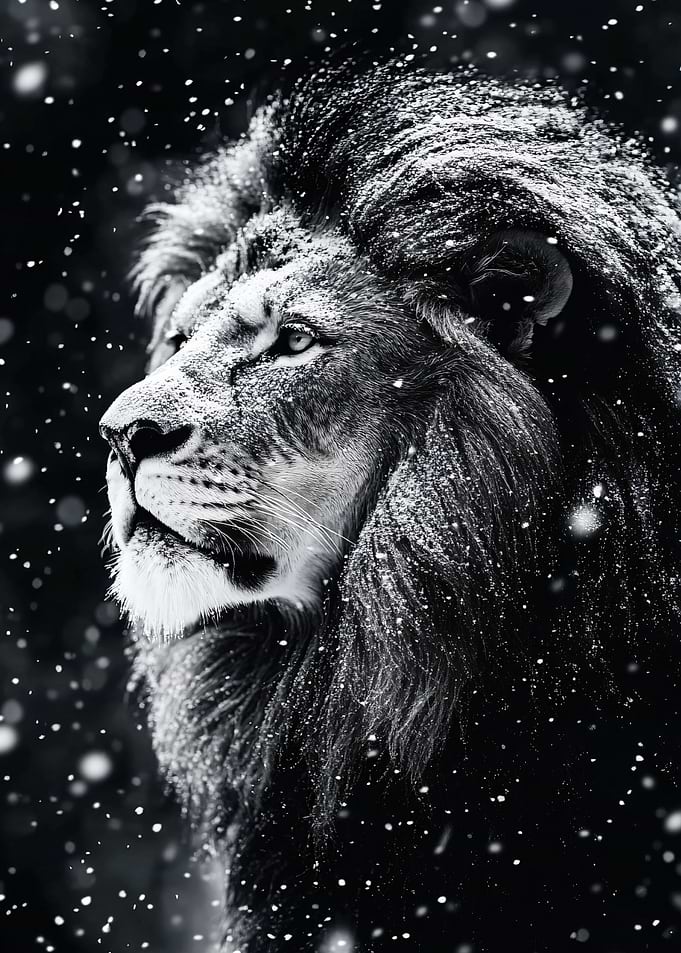 Majestic Lion in Winter Snow