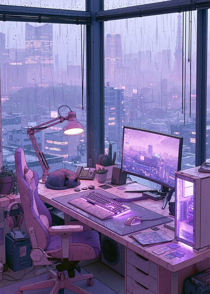 Cozy Rainy Night Gaming Setup