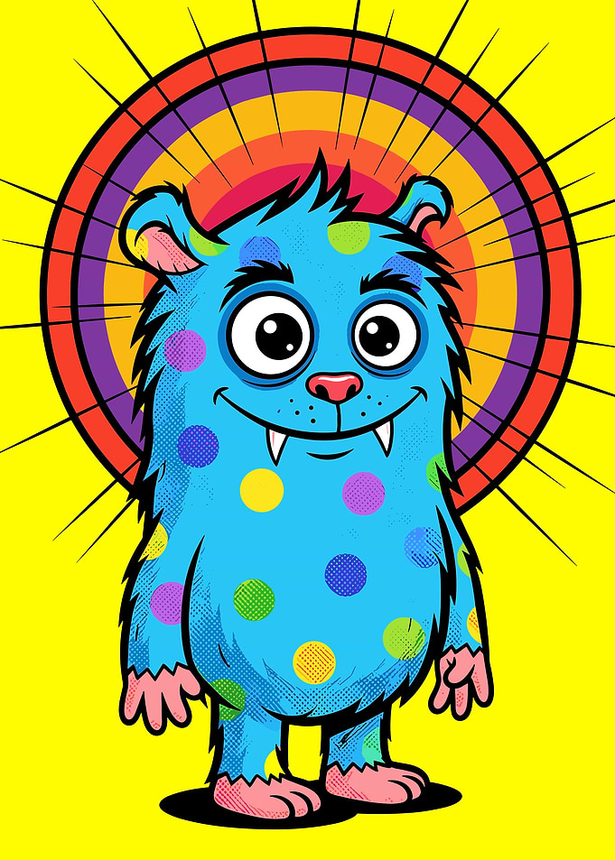 Cute Blue Polka Dot Monster Illustration