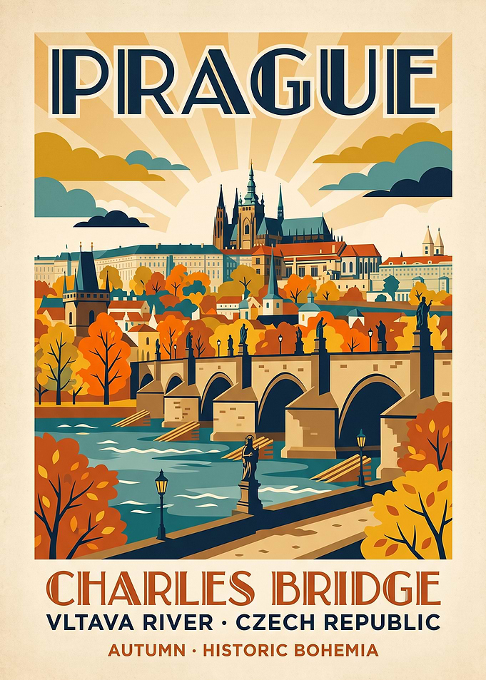 Vintage Travel Poster of Prague
