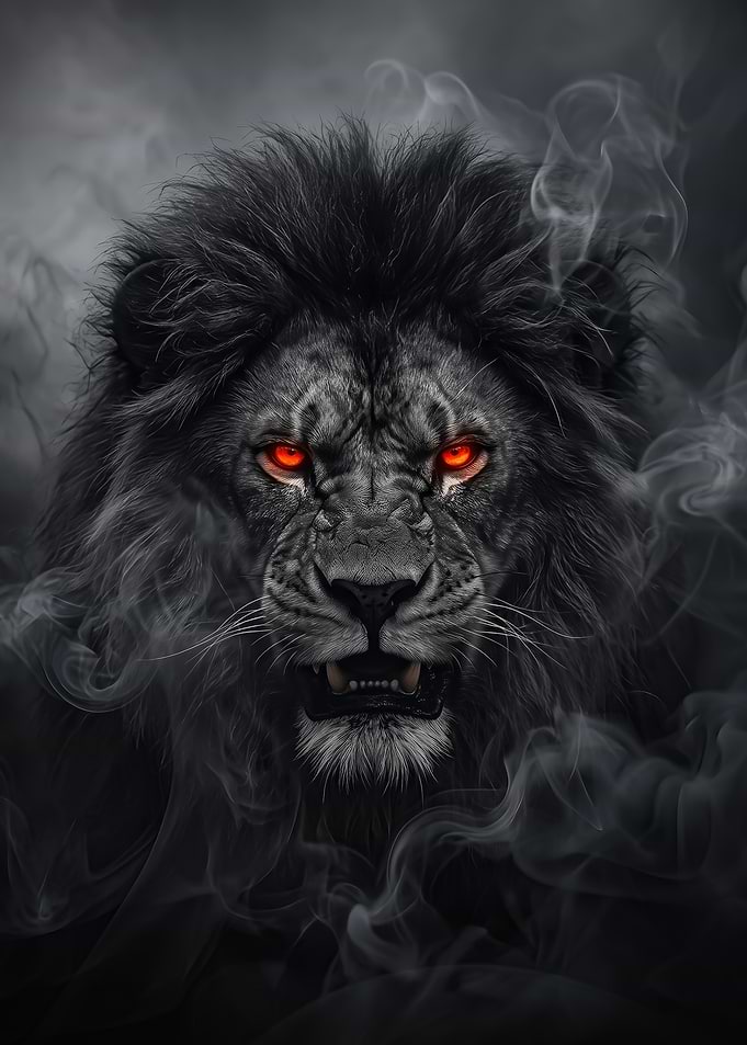 Fierce Black Lion with Glowing Eyes poster