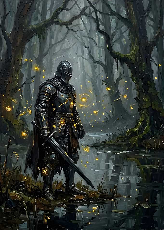 Knight in a Mystical Dark Forest