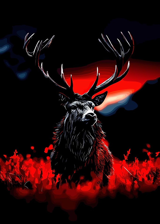 Majestic Stag in Red Glow