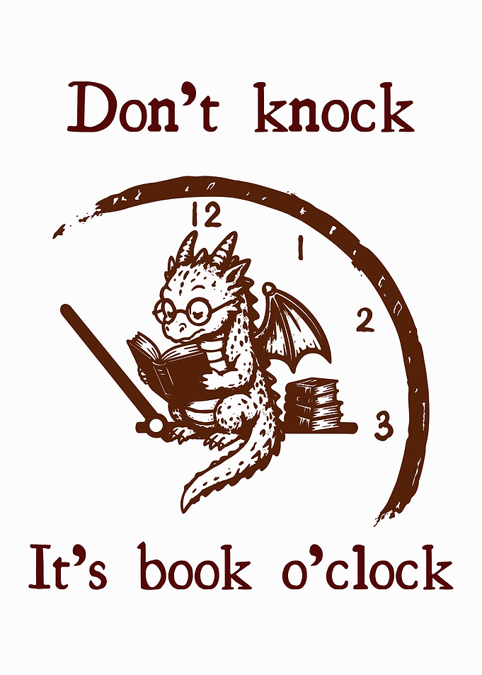 Cute Dragon Reading Book Clock Illustration