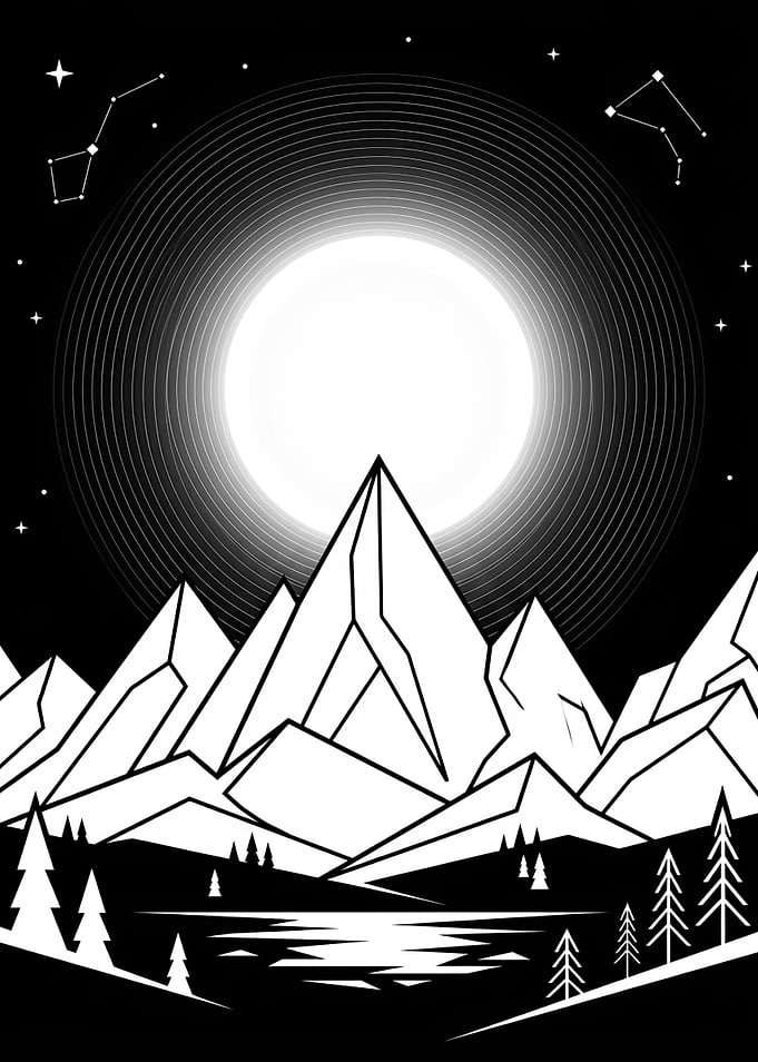 Minimalist Mountain Landscape at Night