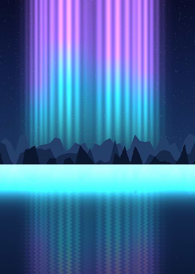 Aurora Borealis - Northern Lights Over a Mountain Lake