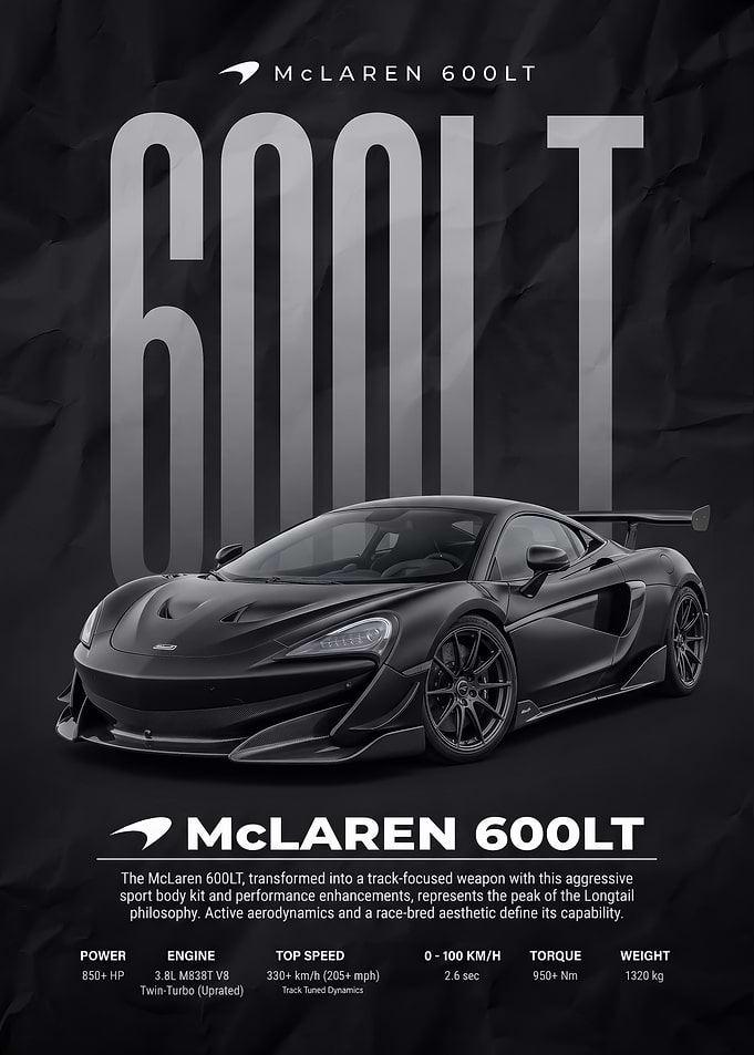 black sleek McLaren 600LT Car Poster