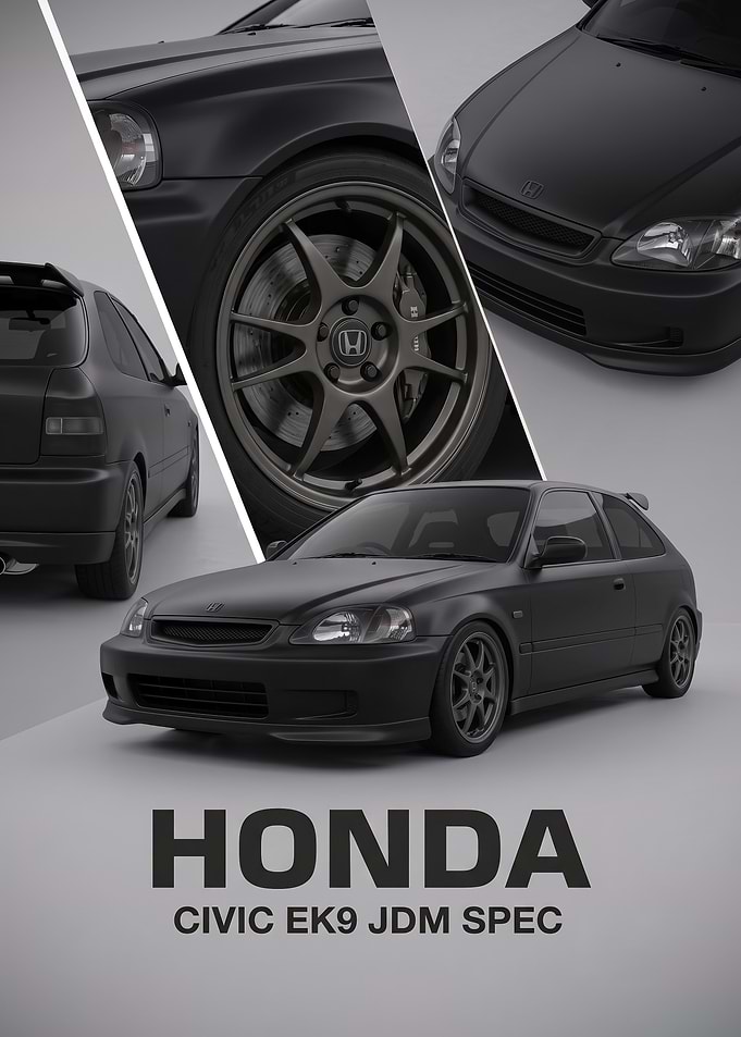 black art Civic EK9 JDM car Poster
