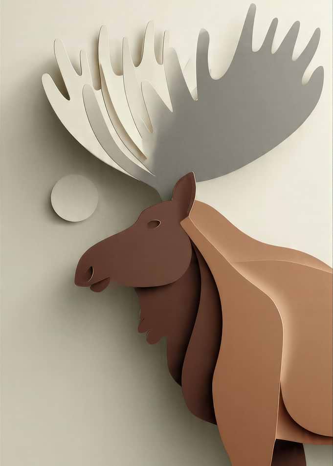 Minimalist Paper Cutout Moose Art