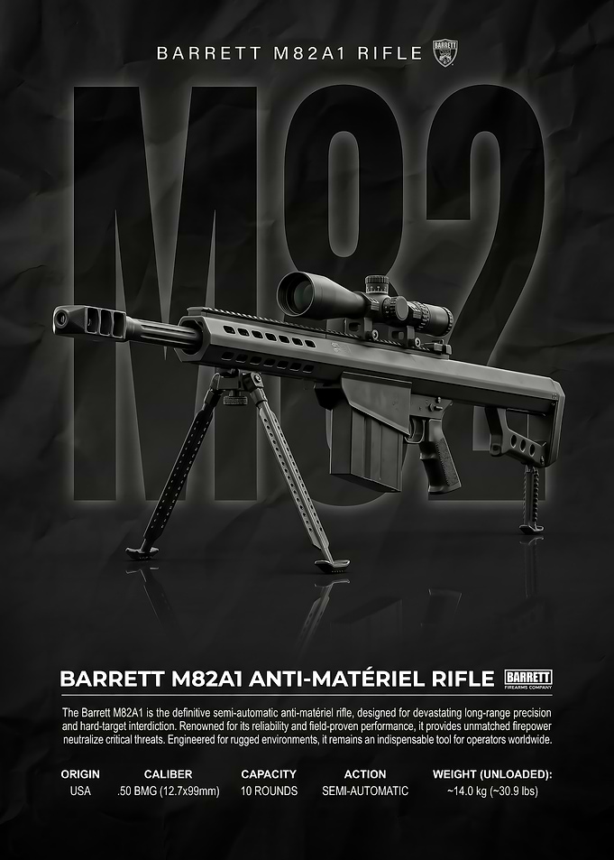black Barrett M82A1 Anti-Matériel Rifle Poster