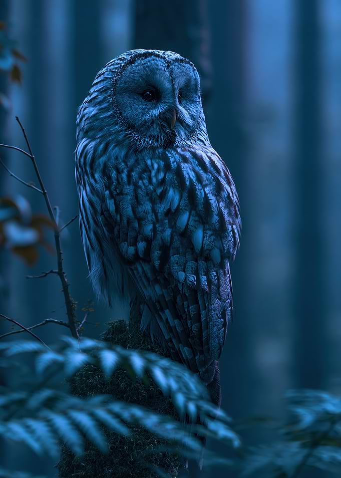 Majestic Owl in Blue Forest