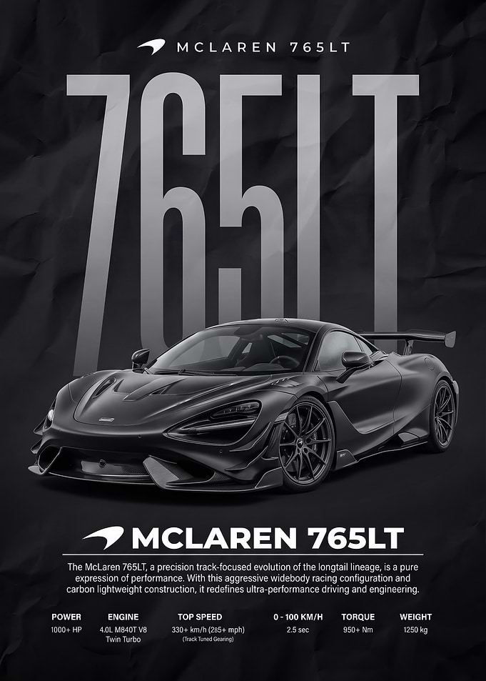 sleek black Mclaren 765LT car Poster